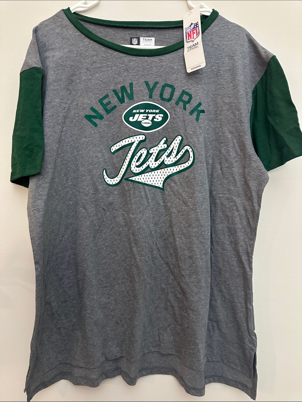 NFL New York Jets Gray Tee with Green Sleeves